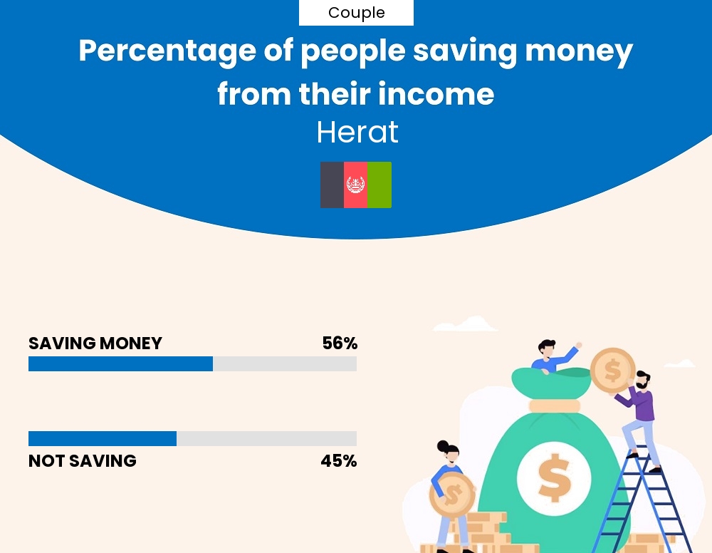 Percentage of couples who manage to save money from their income every month in Herat