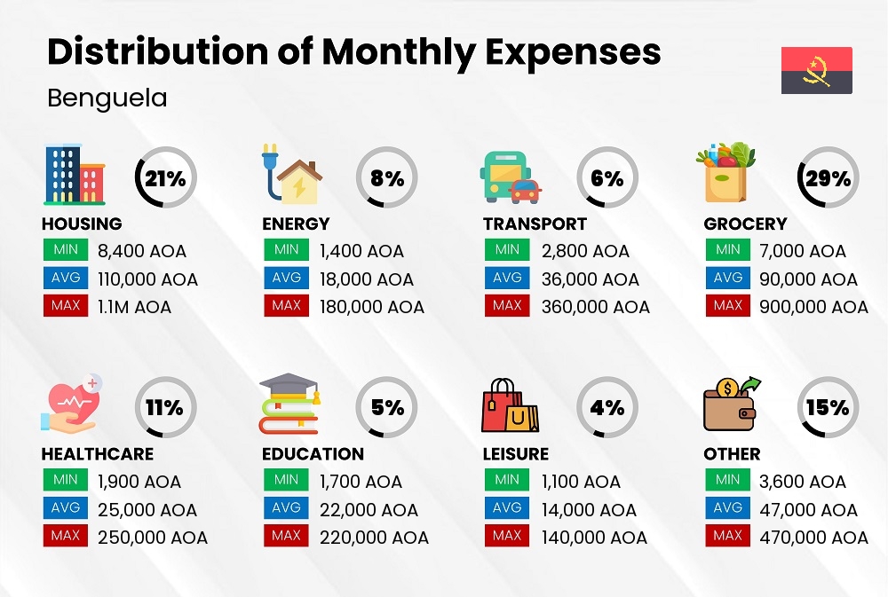 Distribution of monthly cost of living expenses in Benguela