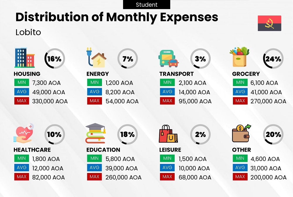 Distribution of monthly cost of living expenses of a student in Lobito