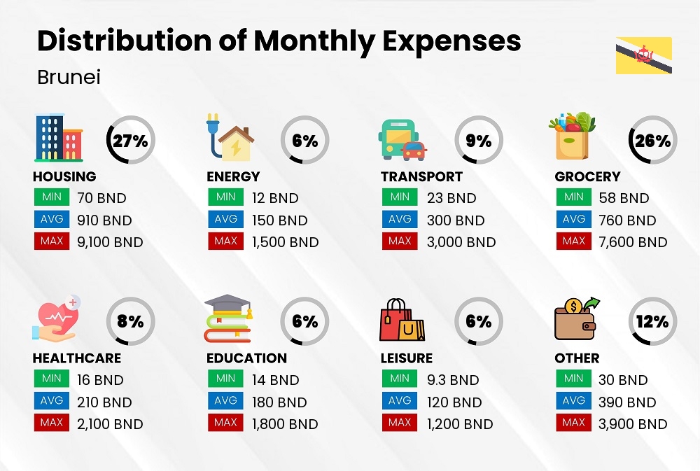 Distribution of monthly cost of living expenses in Brunei