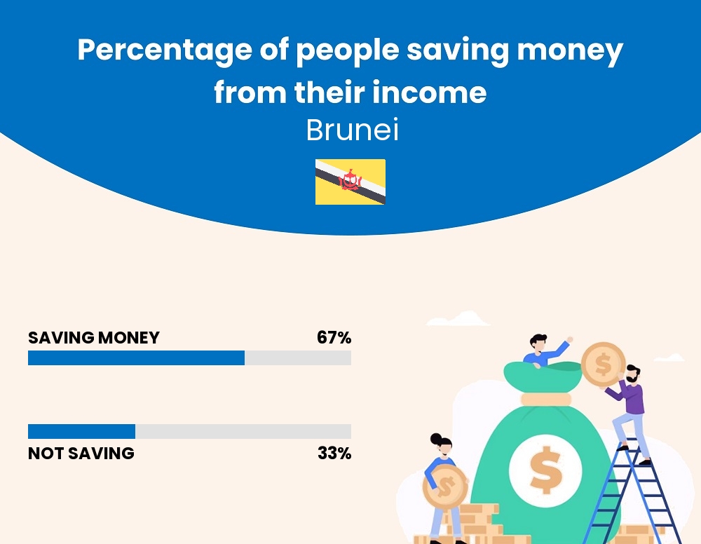 Percentage of people who manage to save money from their income every month in Brunei