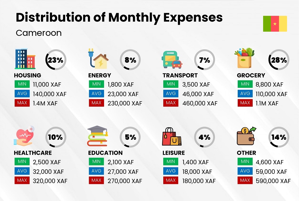 Distribution of monthly cost of living expenses in Cameroon