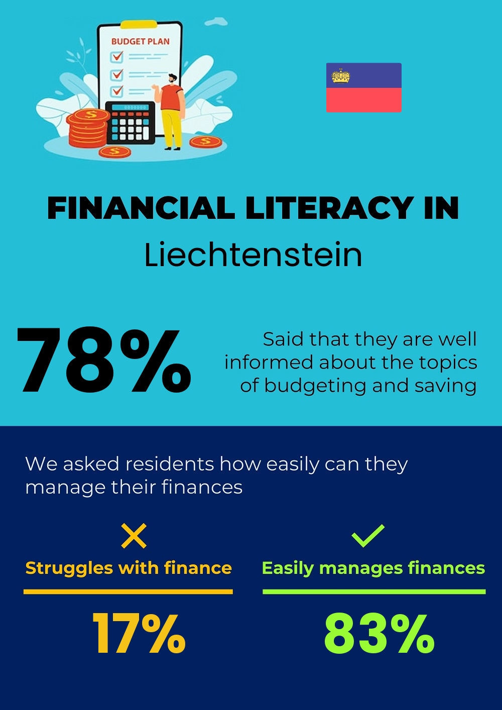 Financial literacy and difficulty in budgeting and financial planning for individuals in Liechtenstein