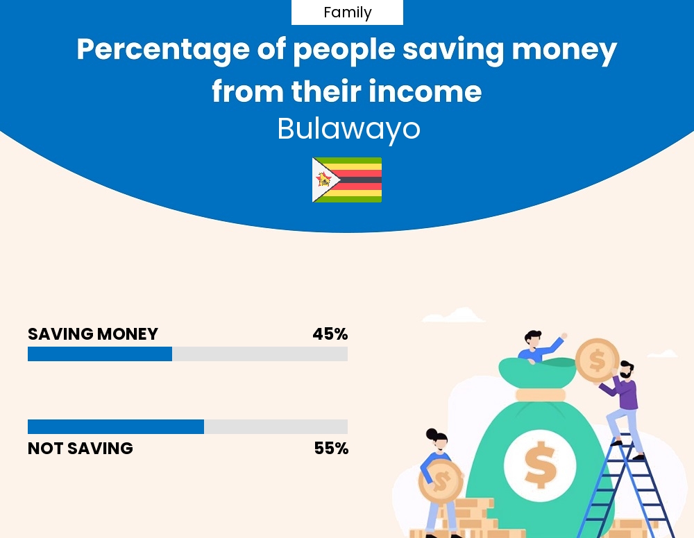 Percentage of families who manage to save money from their income every month in Bulawayo